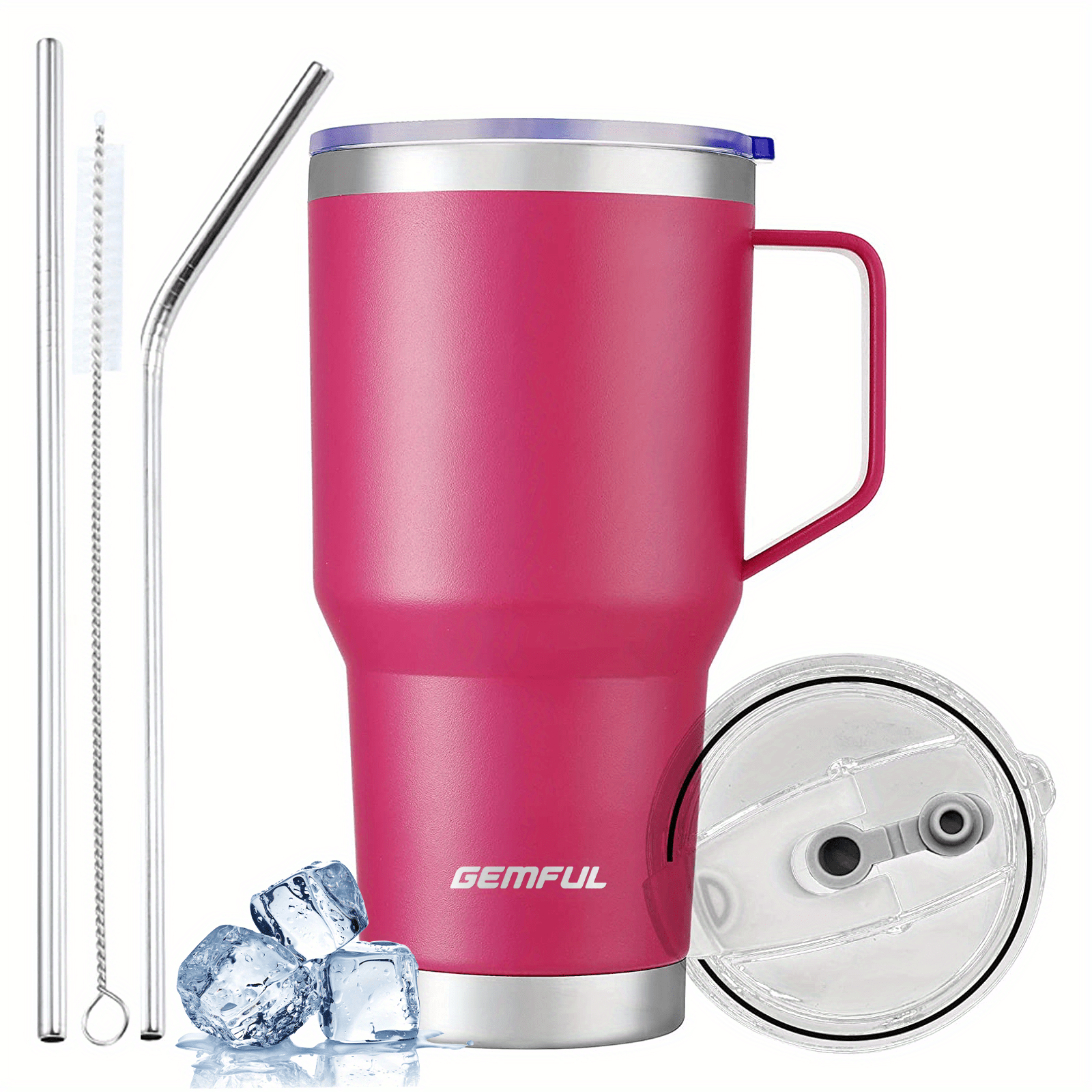 Gemful Insulated Tumbler With Handle, Straw & Lid - Keep Your