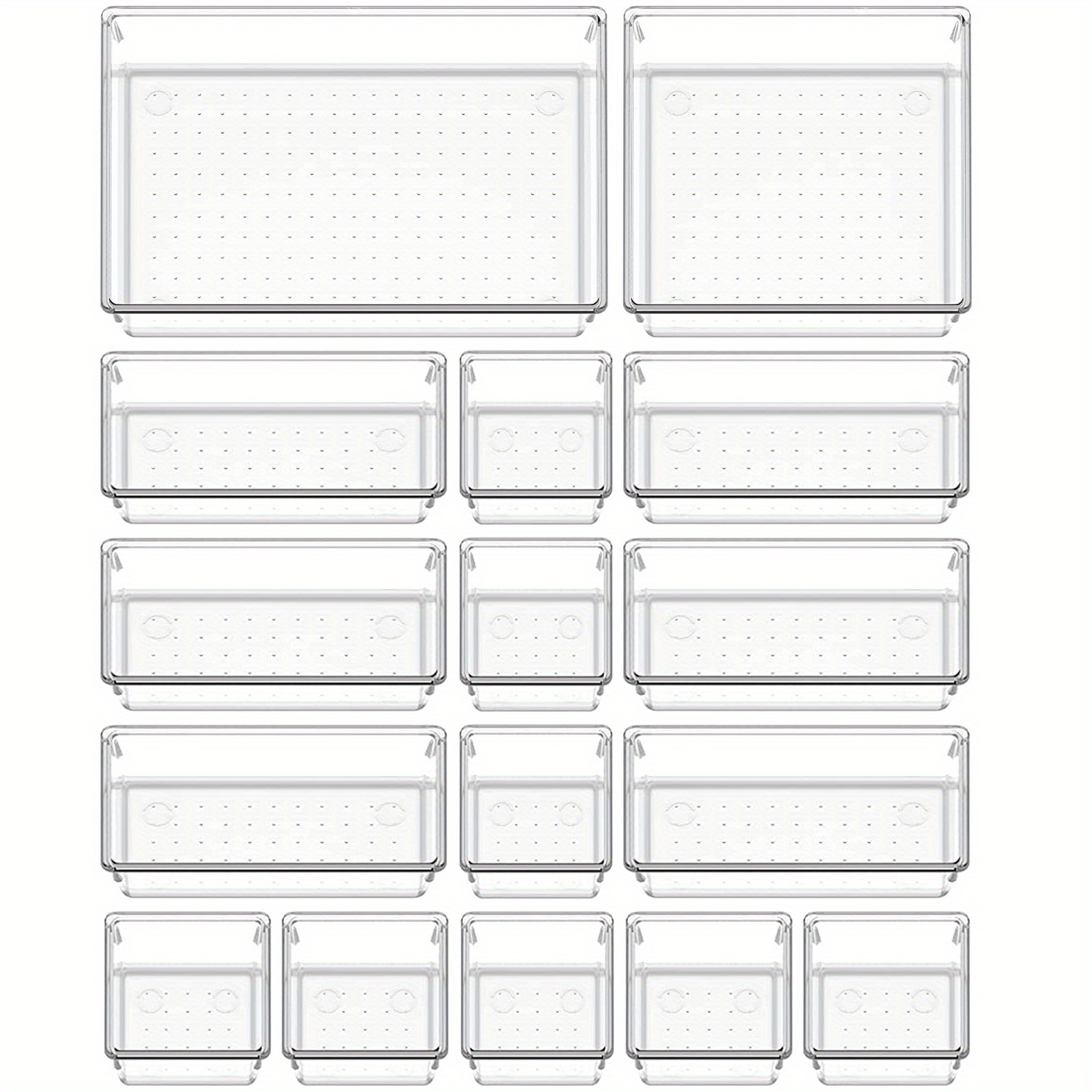 16Pcs Kitchen Drawer Organizer Clear Plastic Desk Drawer