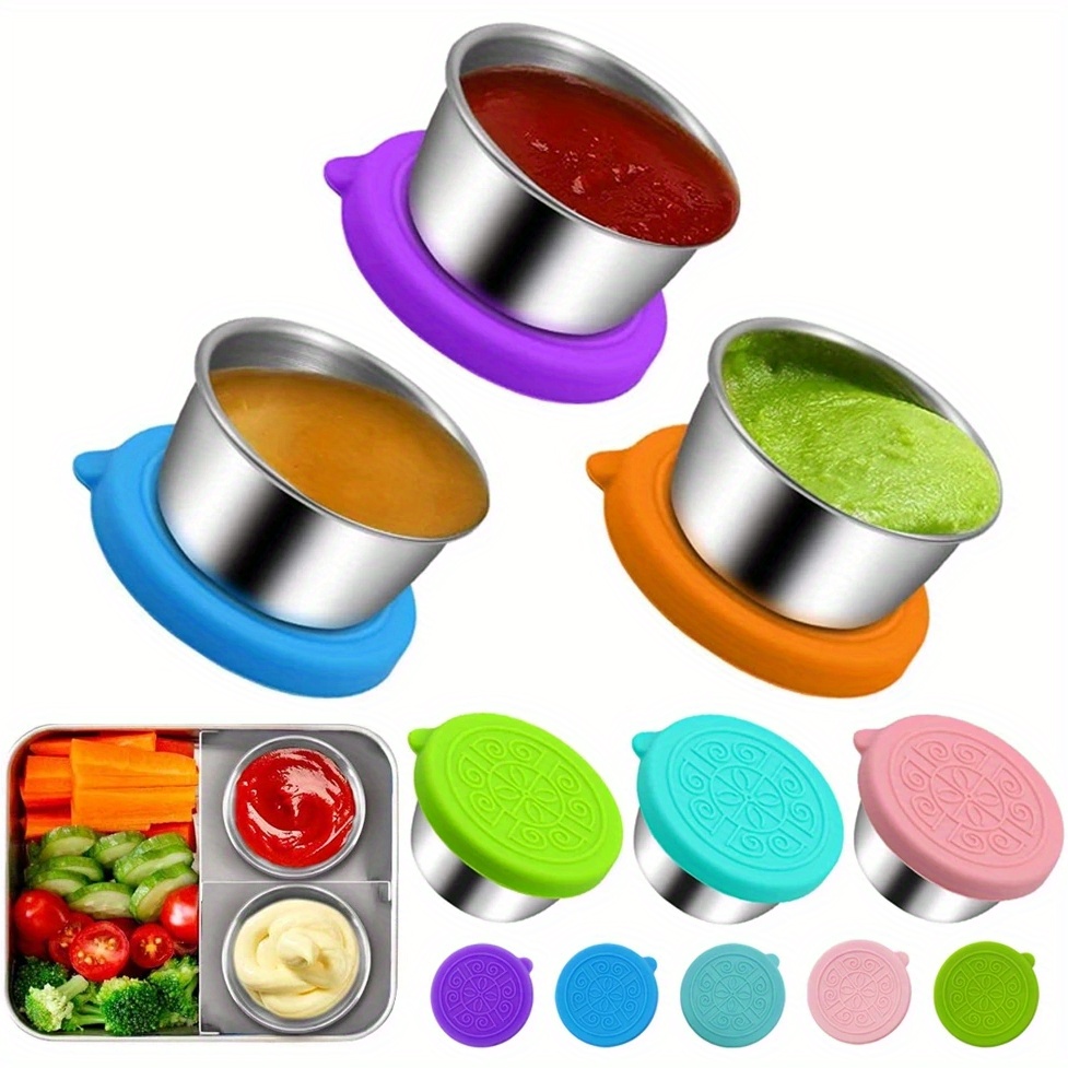 2PCS Stainless Steel Dipping Sauce Cups with Silicone Lid Food Storage  Container