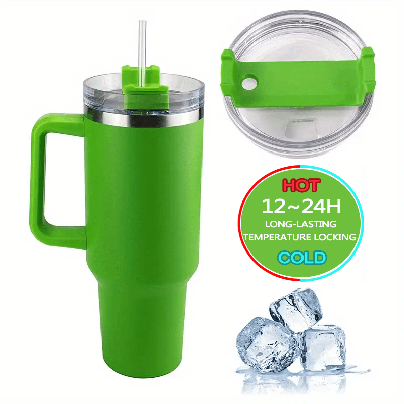 1200ml/40oz Tumbler With Handle And Straw, Stainless Steel Cold Drink Cup  With Handle And Anti-leak Lid, Car-mounted Straw Cup For Outdoor Travel