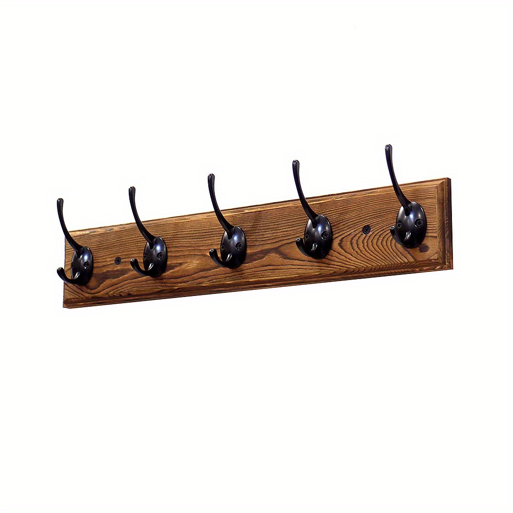 Rustic Pine Wood Plank Wall Coat Rack 5 Metal Hooks Perfect - Temu Ireland