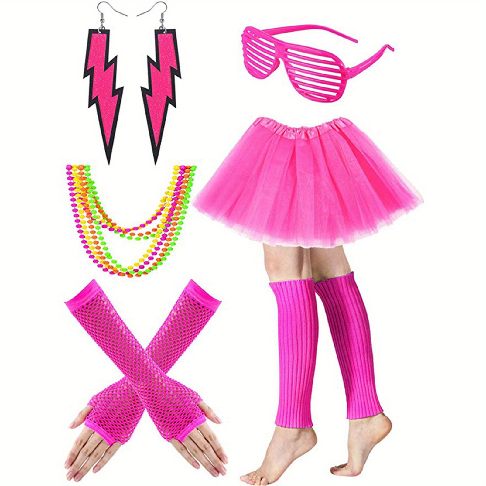80s Party Girl Ladies Fancy Dress 1980's Neon Retro Dancer Adults Womens  Costume 