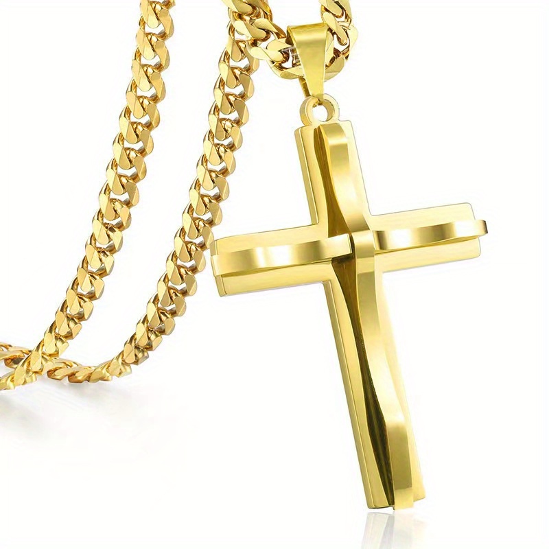 1pc cross pendent necklace simple stainless steel cross necklace for men details 0