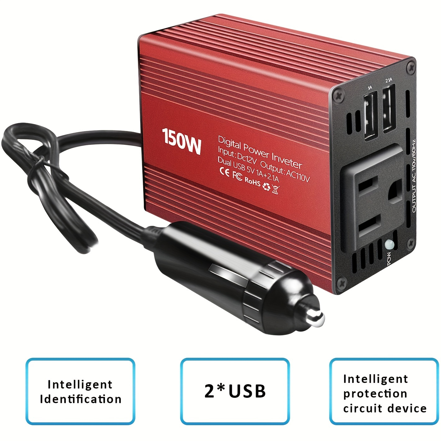 Car Power Inverter DC 12V to AC 110V for Convenient Travel - 150W Car Power  Converter Charger with 3.1A Dual USB Outlets - Fast Charge for Phone, iPad