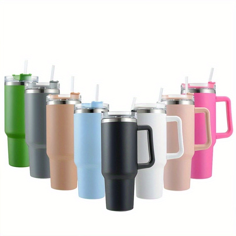 mininoo Vaso térmico de acero inoxidable de 40 onzas con tapa y pajitas,  vaso para café con doble vacío a prueba de fugas con asa (paquete de 2)