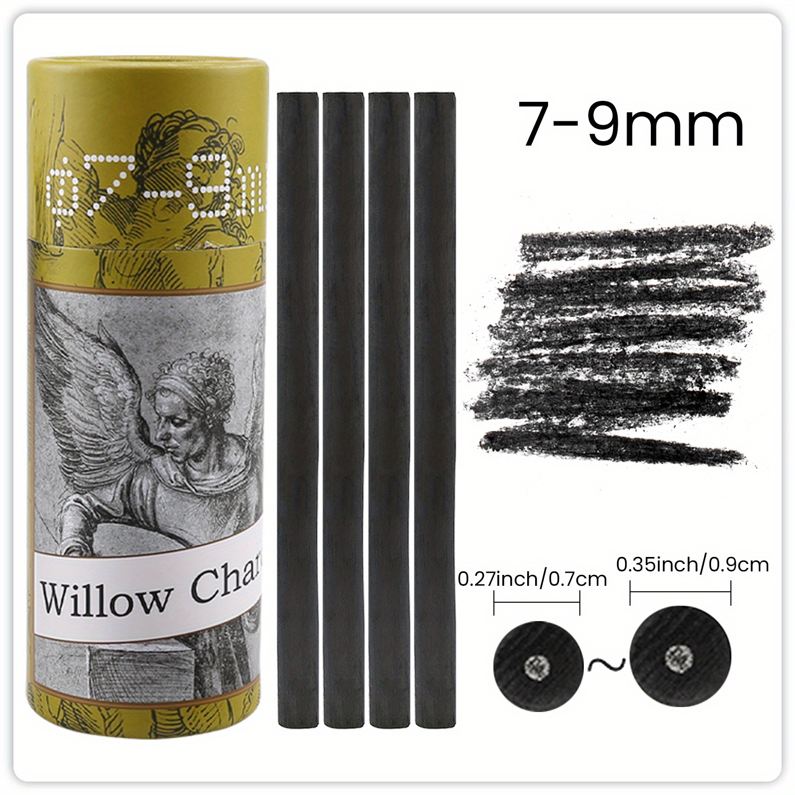 Vine Charcoal Sticks, 4 Pack Willow Charcoal Pencils for Artists