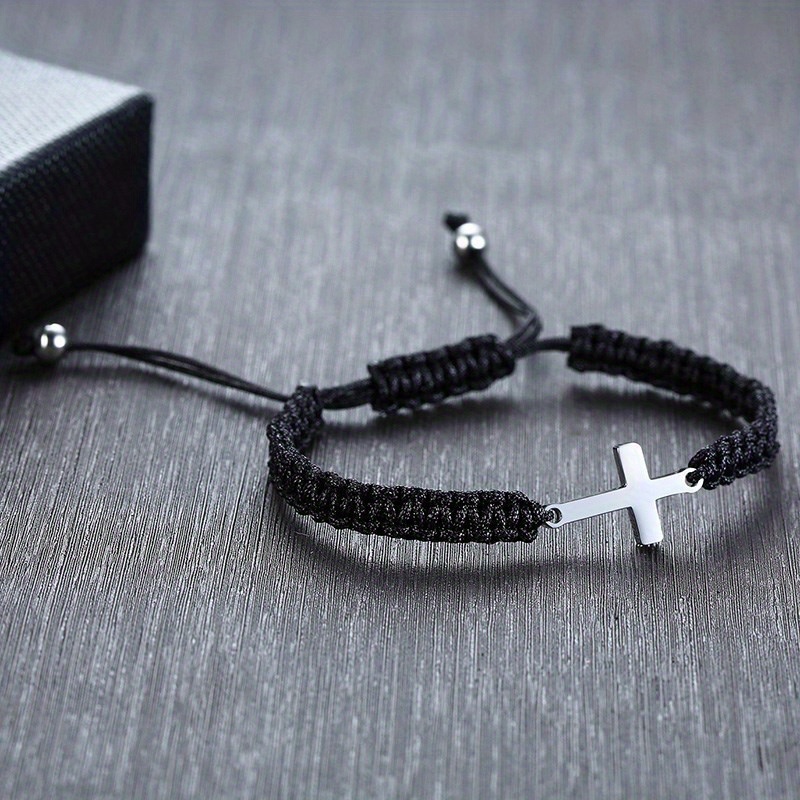 2pcs stainless steel cross bracelet for boys girls braided rope friendship bracelet adjustable faith blessed jewelry for men women details 9