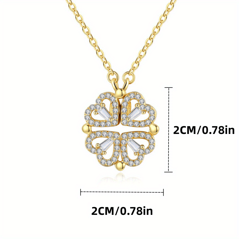 Fashion 14k Gold Plated Love Heart Shaped Clover Magnetic Pendant Necklace