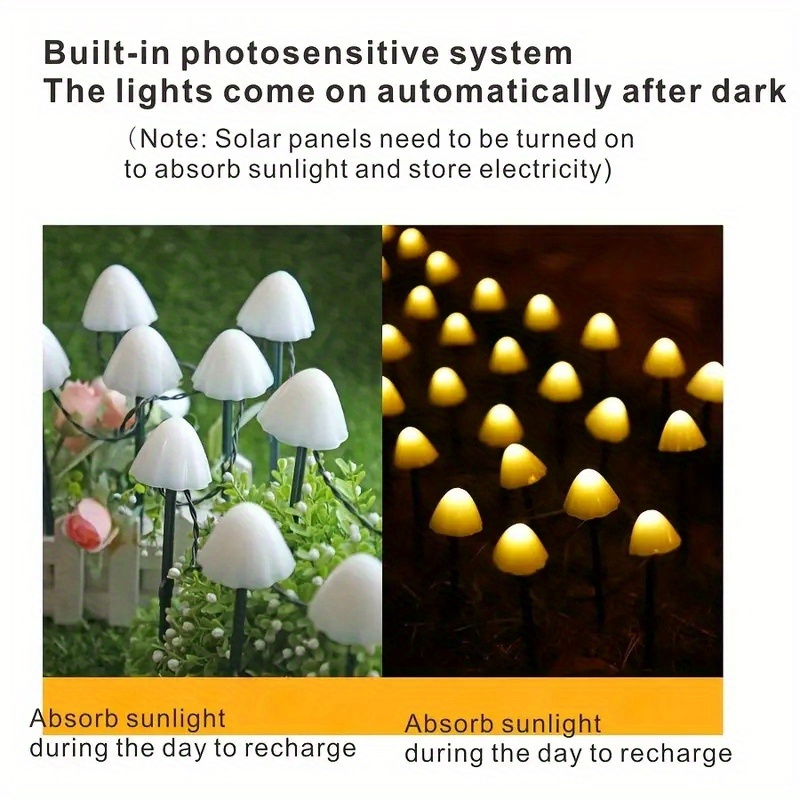 1pc 10led mushroom solar lights waterproof garden lights string solar string lights for outdoor gardens backyards lawns parties halloween christmas decorations details 11