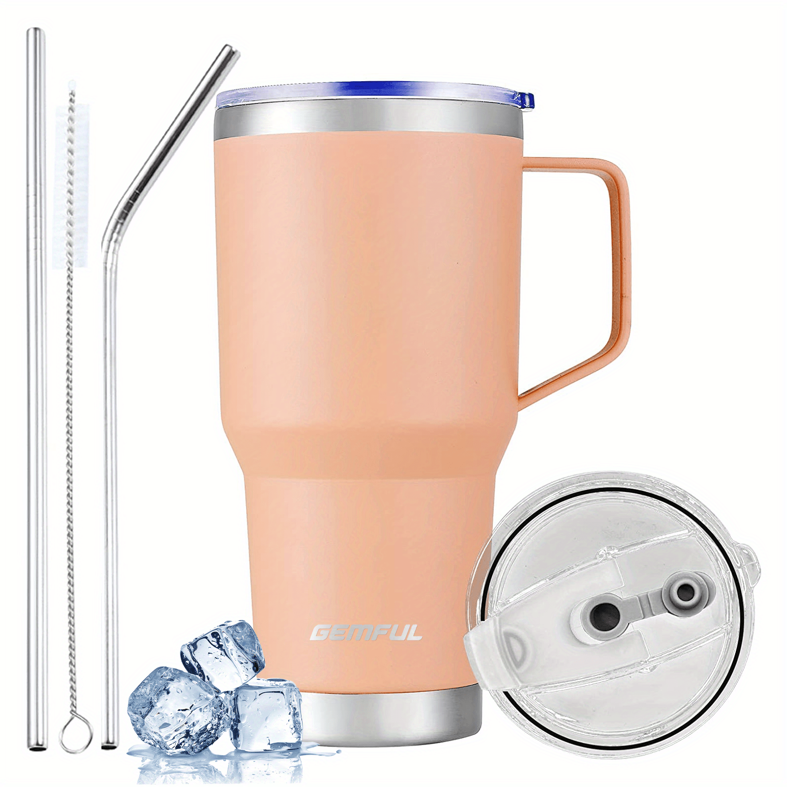 Gemful Insulated Tumbler With Handle, Straw & Lid - Keep Your Drinks Hot &  Cold For Hours! - Temu