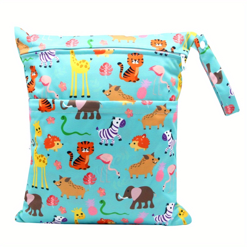 Cartoon Wet & Dry Bag Waterproof Reusable 2 Zippered Pockets & Handle