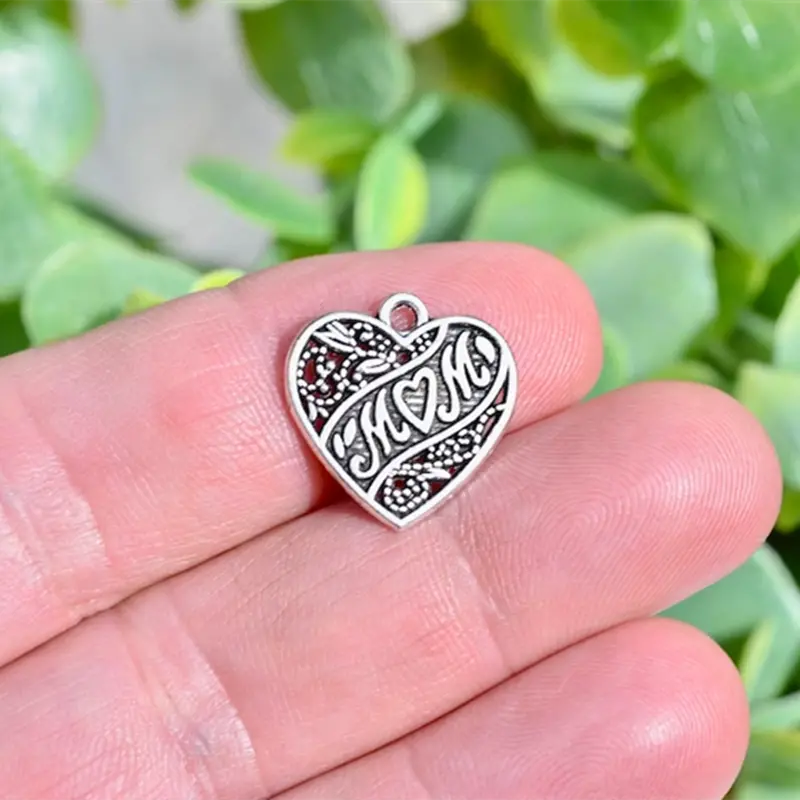 Heart Mom Pendant Antique Silvery Creative Charms Diy - Temu