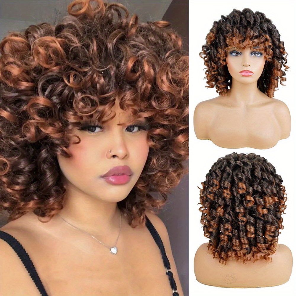 Short Afro Wigs Bangs Women Big Curly Wigs Ombre Temu