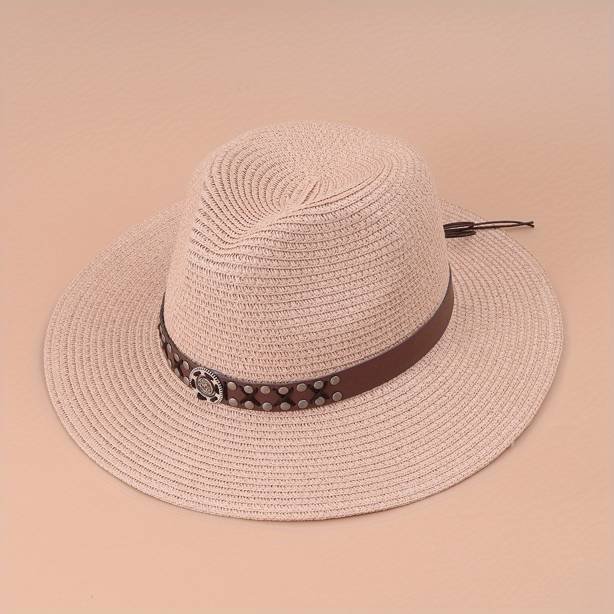 Straw Sun Visor Hat with Belt Decor for Women
