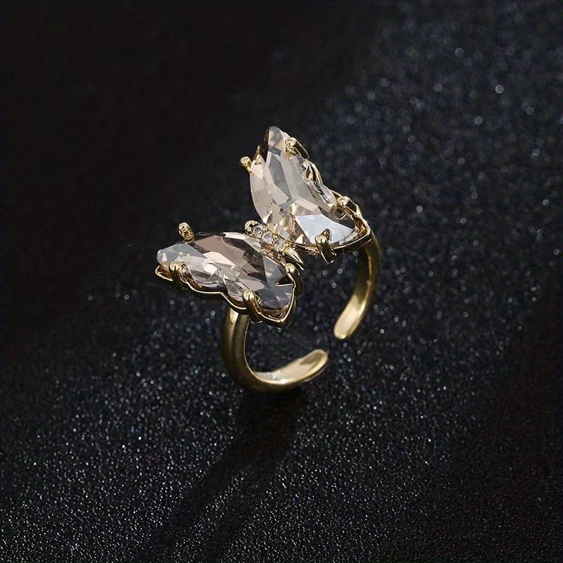 Gradient Colorful Zircon Butterfly Ring Adjustable