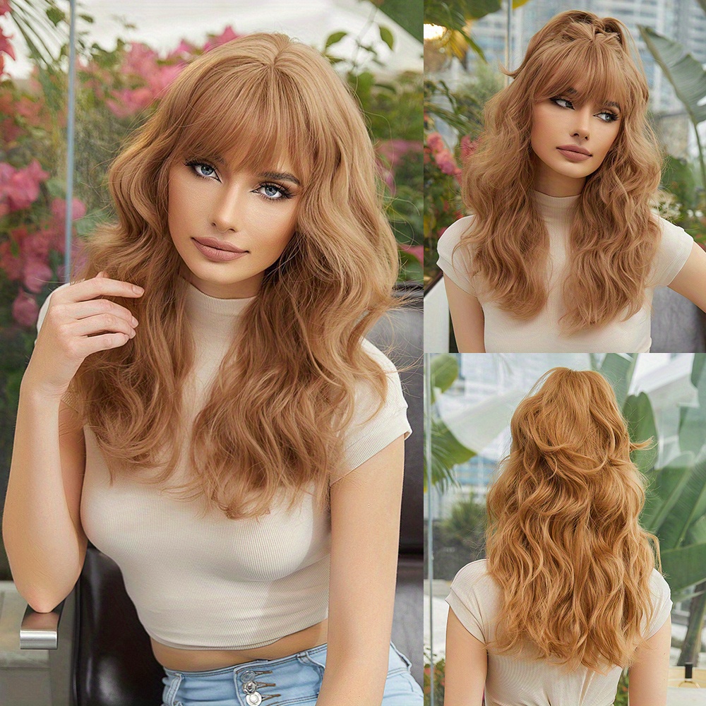 Heat Resistant Body Wave Hair Wig With Bangs For Women - Temu