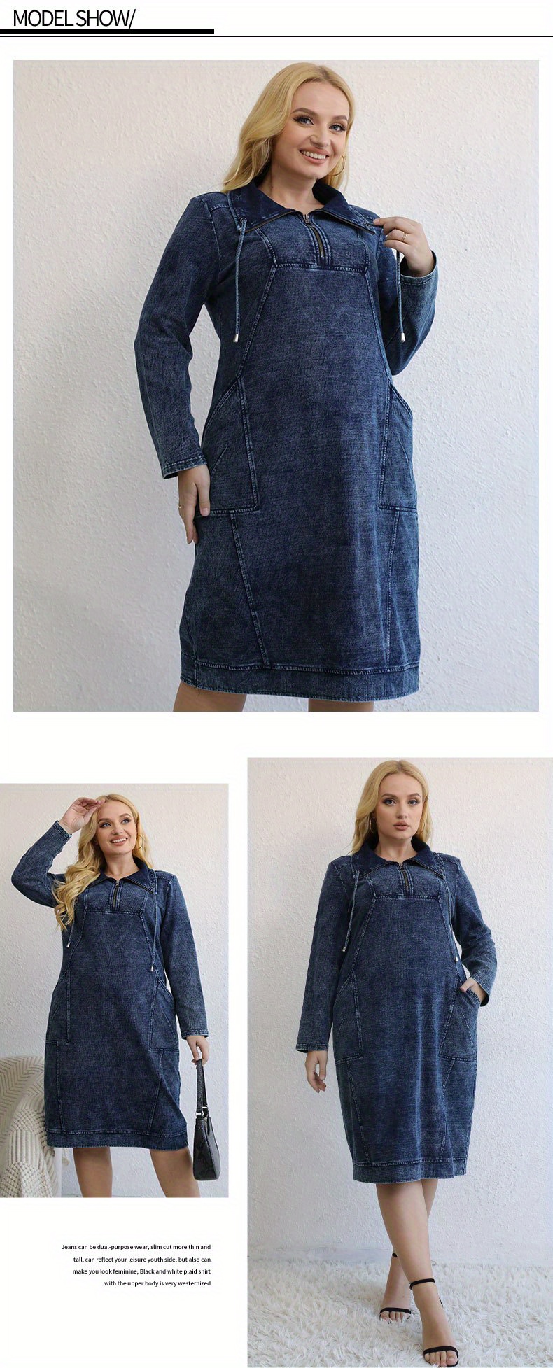 Women’s Denim Plus Size Maxi Dress With Side Pocket