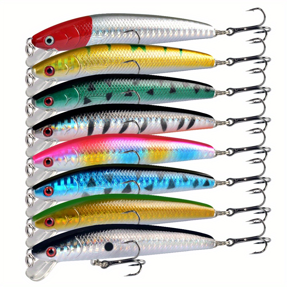 Image of 8pcs Set Of Floating Minnow Fishing Lures - Perfect For Freshwater & Saltwater Fishing!