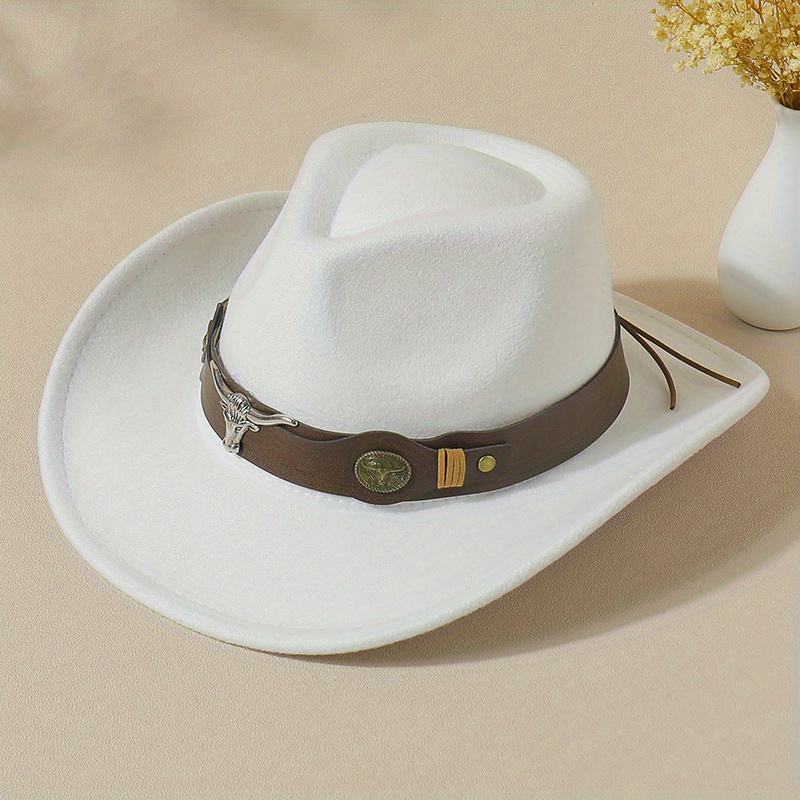 Unisex Jazz Fedora Western Bull Head Belt Decor Cowboy - Temu Germany