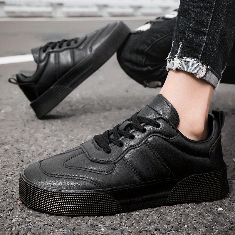 Women Black Lace Up Sneakers, Sporty Fabric Skate Shoes For Outdoor