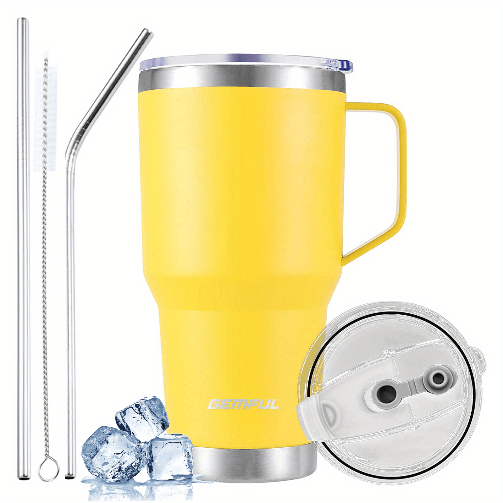 30 oz Stainless Steel Tumbler w/ Lid Handle & Straws Insulated Coffee Mug  -Other