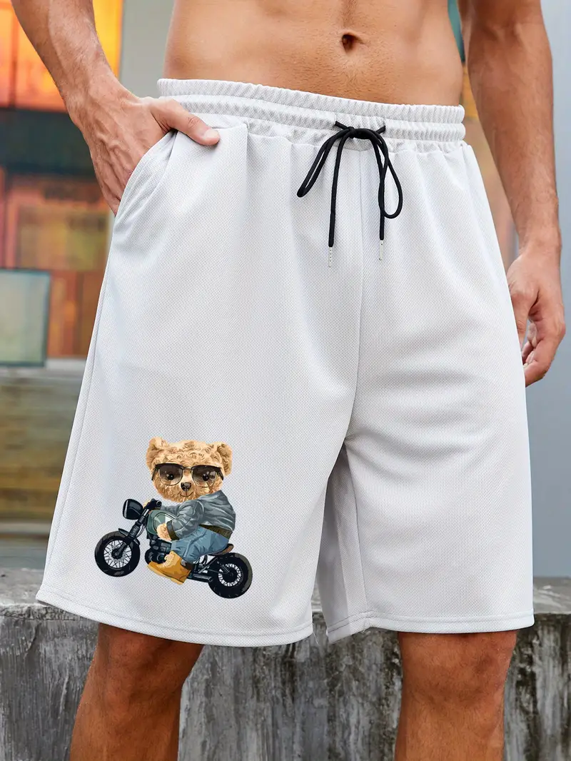 Men's Plus Size Streetwear Shorts Motorcycle Bear Graphic - Temu