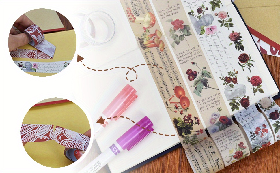 EXCEART 2 Roll Retro Decor Sticker Scrapbook Decorative Adhesive Tapes  Multi-Purpose washi Tape washi Tape Kawaii Journal Tape Present Wrapping  Tape