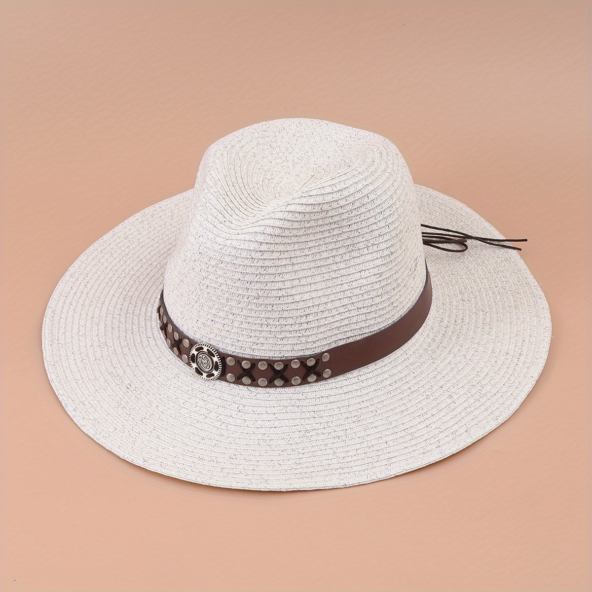 Straw Sun Visor Hat with Belt Decor for Women
