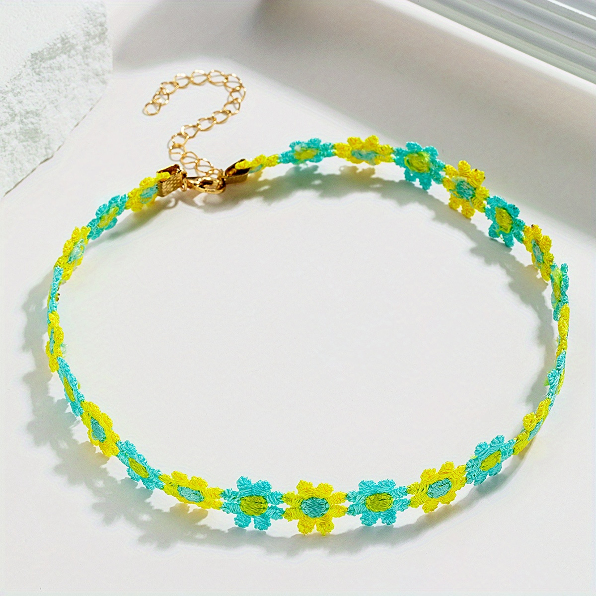 Colorful Polyester Choker Necklace Daisy Flower Summer Beach Style Clothing Jewelry, Jewels Decoration 1 Pc,SUN/UV Protection,Temu