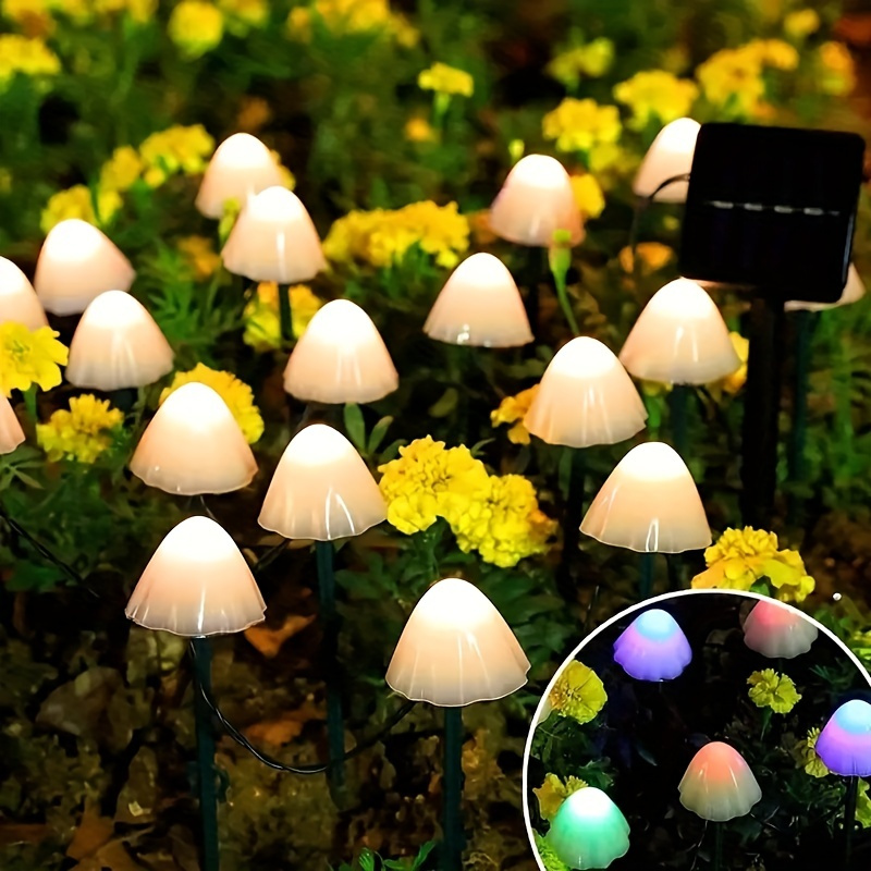 1pc 10led mushroom solar lights waterproof garden lights string solar string lights for outdoor gardens backyards lawns parties halloween christmas decorations details 4