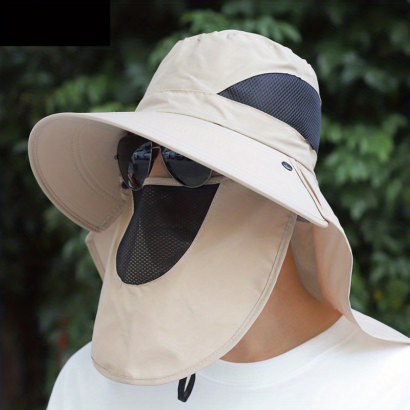 Breathable Wide Brim Bucket Hat With Neck Flap Outdoor Climbing