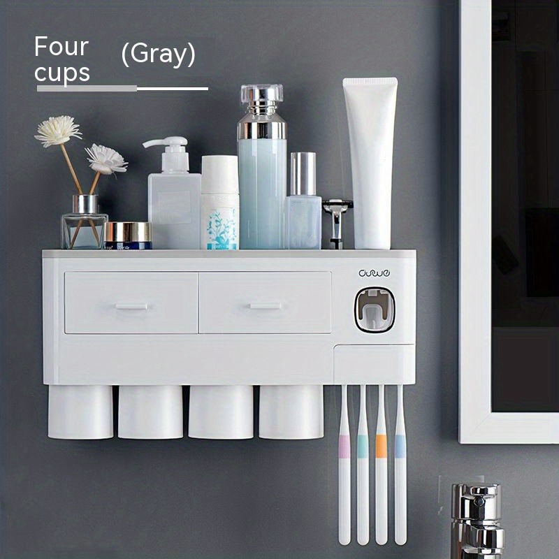 Space-saving Wall-mounted Toothpaste Dispenser And Toothbrush Holder With  Cups - Multifunctional Bathroom Storage Rack For Organized And Convenient  Oral Care Bathroom Organizers Storage - Temu