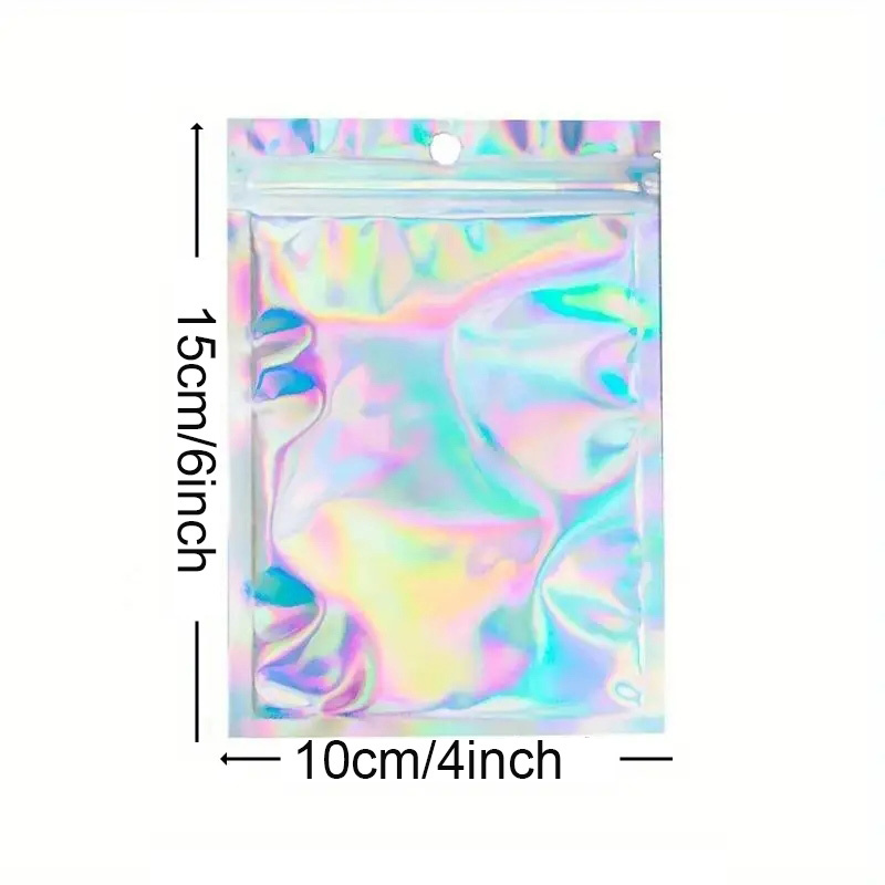 Image of Gift For Her/him 20/50pcs Resealable Smell Proof Bags, Holographic Foil Pouch Bag, Flat Sealing Bag For Food Candy Jewelry Screw