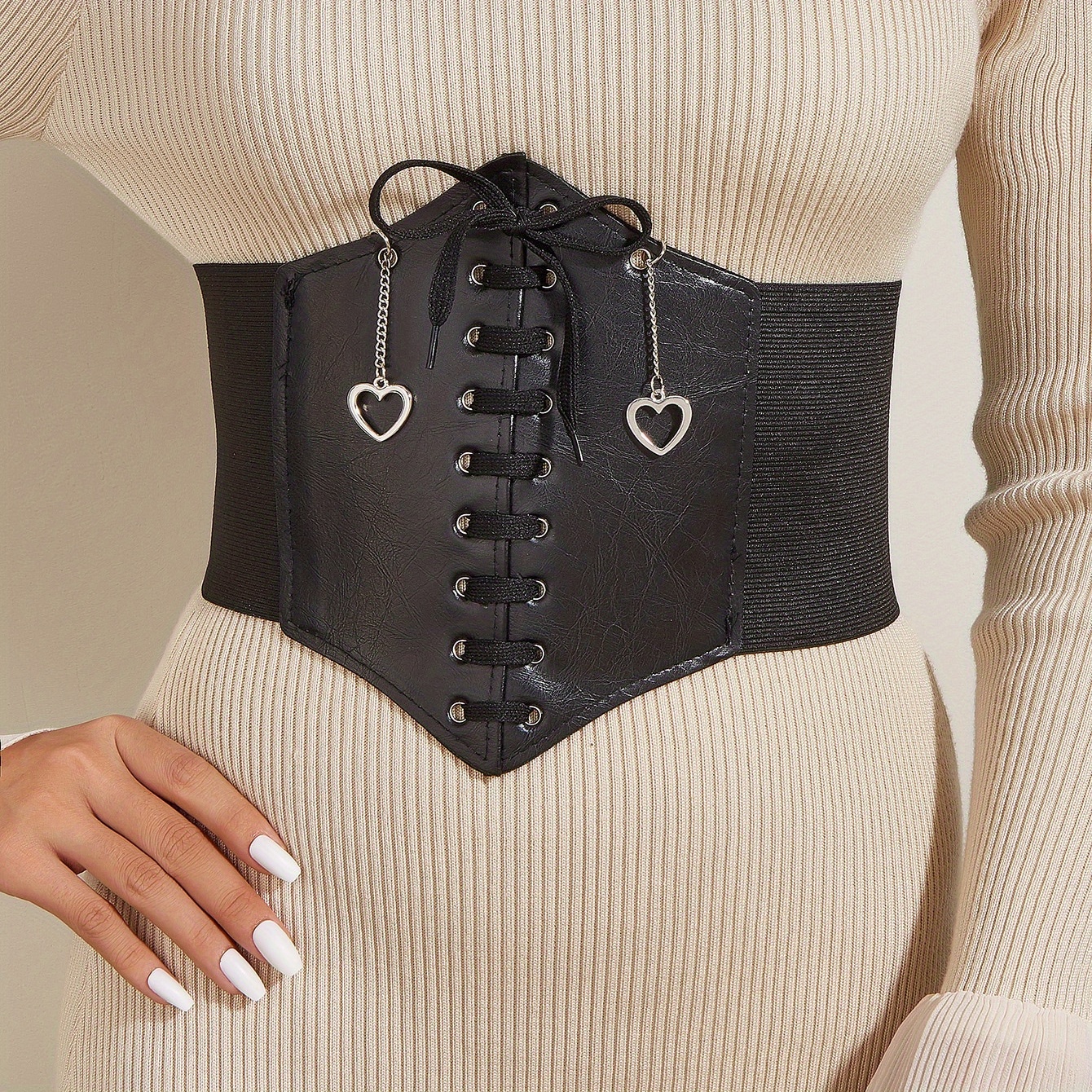 Women Waist Corset Belt Gothic Lace Up Female Wide PU Leather