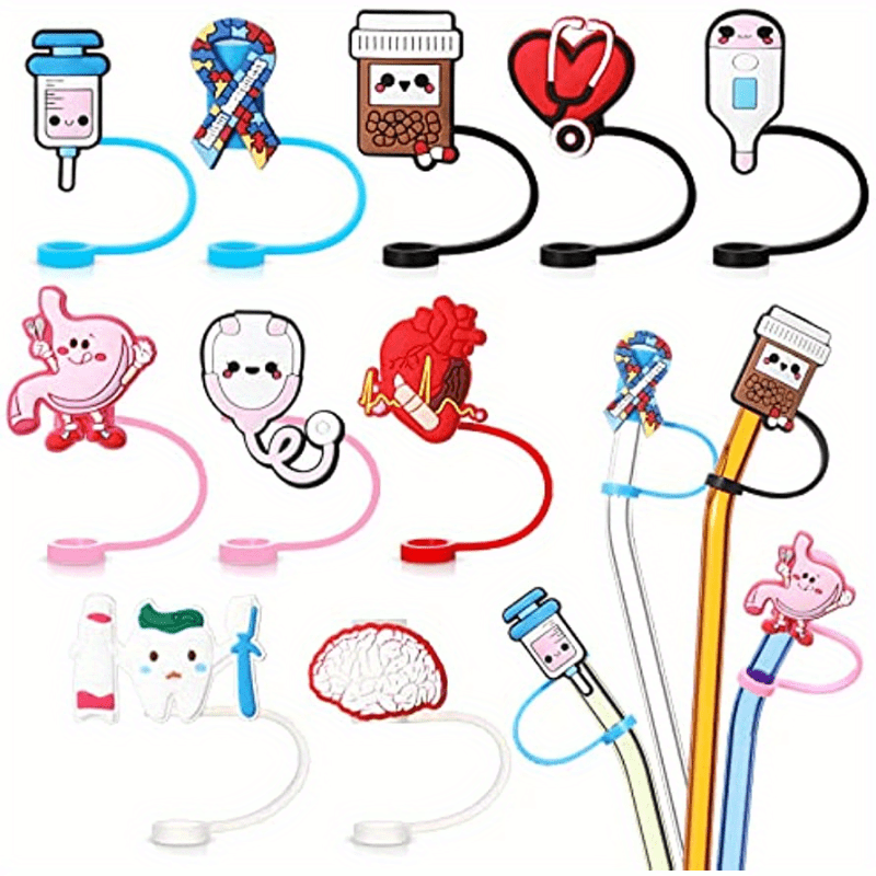 6Pcs Nurse Themed Silicone Straw Covers and Toppers for Tumblers - Reusable  Dust Proof Tips for 6-8mm Drinking Straws