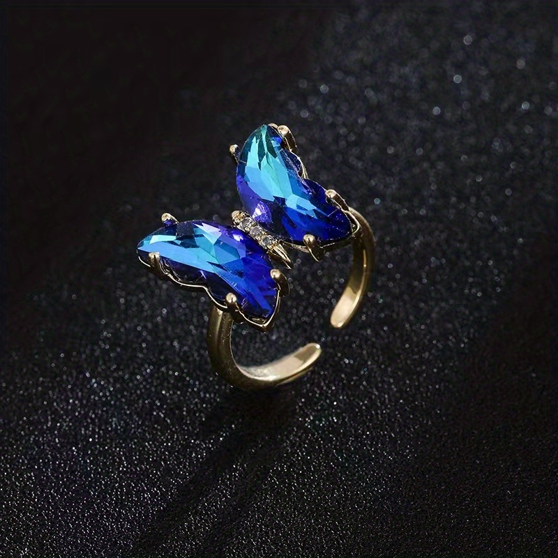 Gradient Colorful Zircon Butterfly Ring Adjustable