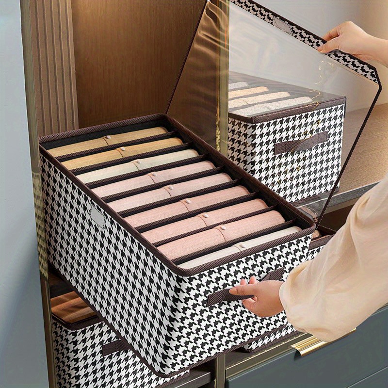 Houndstooth Clear Flap Wardrobe Clothes Organizer Handle Temu