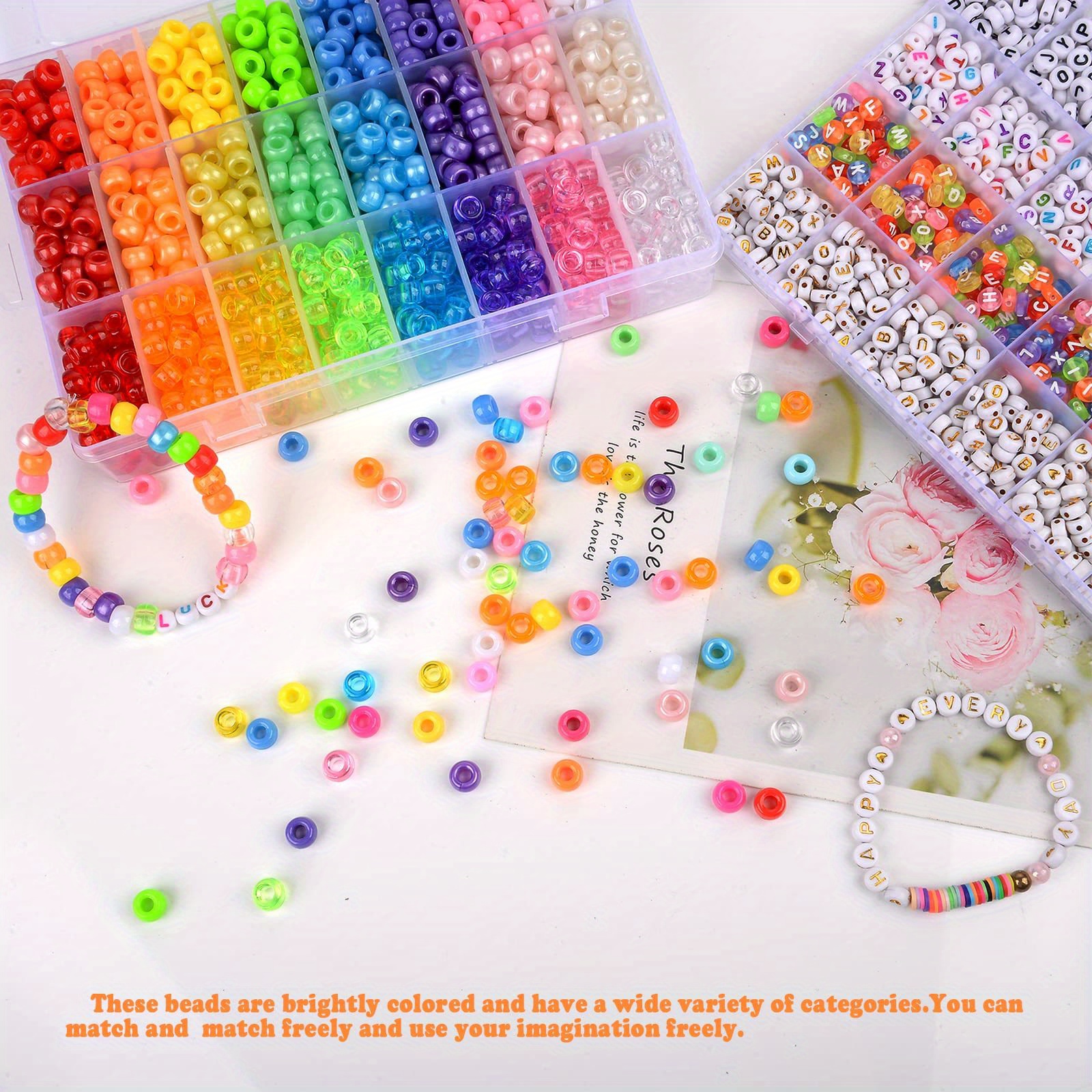2400pcs Acrylic Pony Kandi Beads Kit Large Hole Hair Beads for Jewelry  Making DIY Charm Bracelets Alphabet Letter Beads BOX