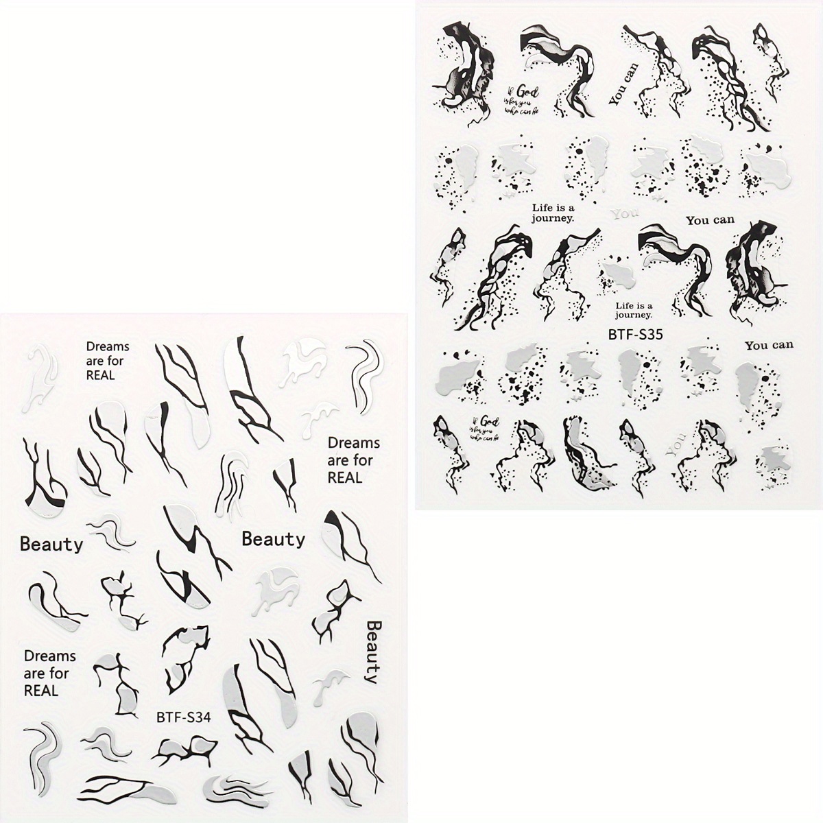 Metallic Marble Nail Decals Self Adhesive French Stripe Wavy Nail Stickers