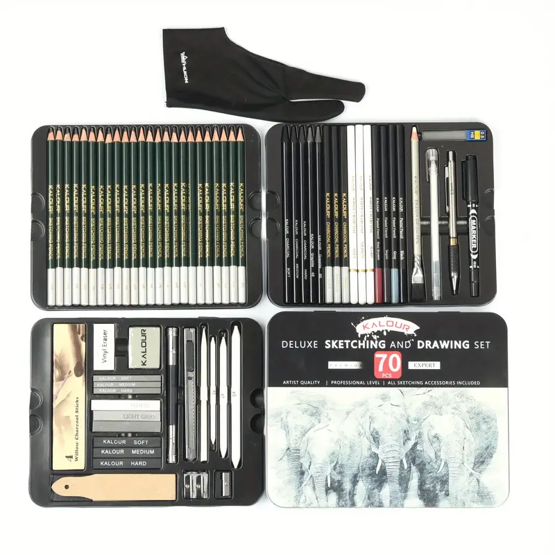 70pcs pack sketch drawing pencils kit with tin box include graphite charcoal drawing glove and artists tools pro art drawing supplies for adults beginner details 7