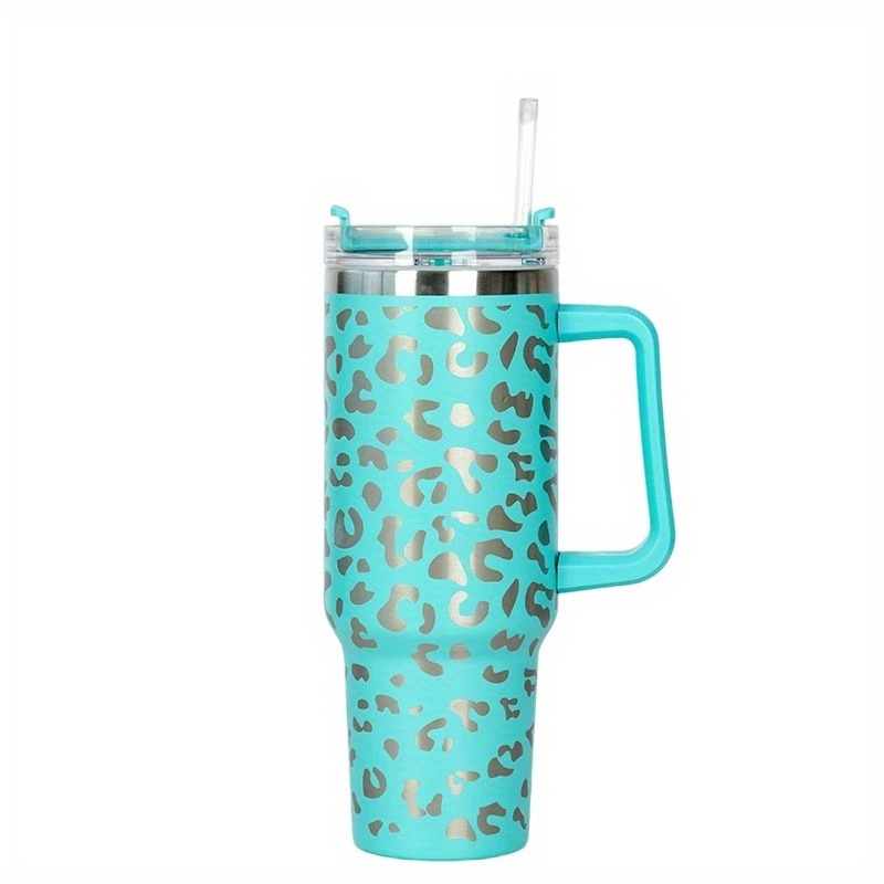 Leopard-Printed Portable 40oz Stainless Steel Water Bottle - Leakproof,  Insulated & Comes with Lid & Straw - Perfect for Outdoor Activities!