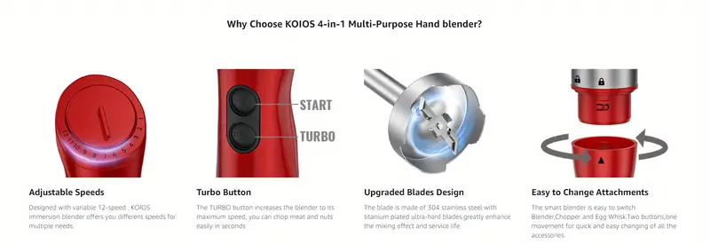 upgrade your kitchen with koios 800w 4 in 1 multifunctional hand immersion blender 12 speeds 304 stainless steel titanium plated more details 2