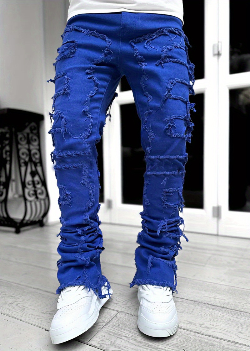 Creative Tassels Decoration Straight Fit Jeans Men's Casual - Temu