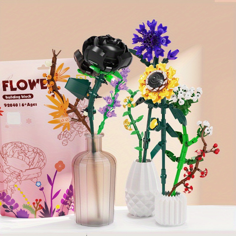 1 Box Flower Bouquet Building Blocks, Home Decoration Artificial