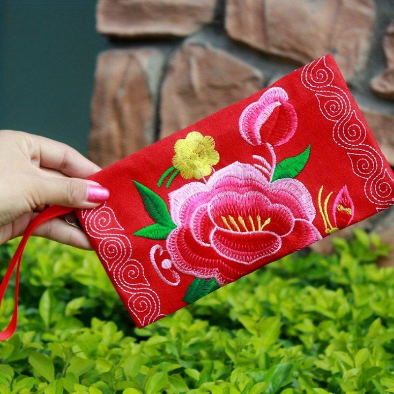 Retro Flower Embroidery Clutch Bag, Fashion Casual Ethnic Style
