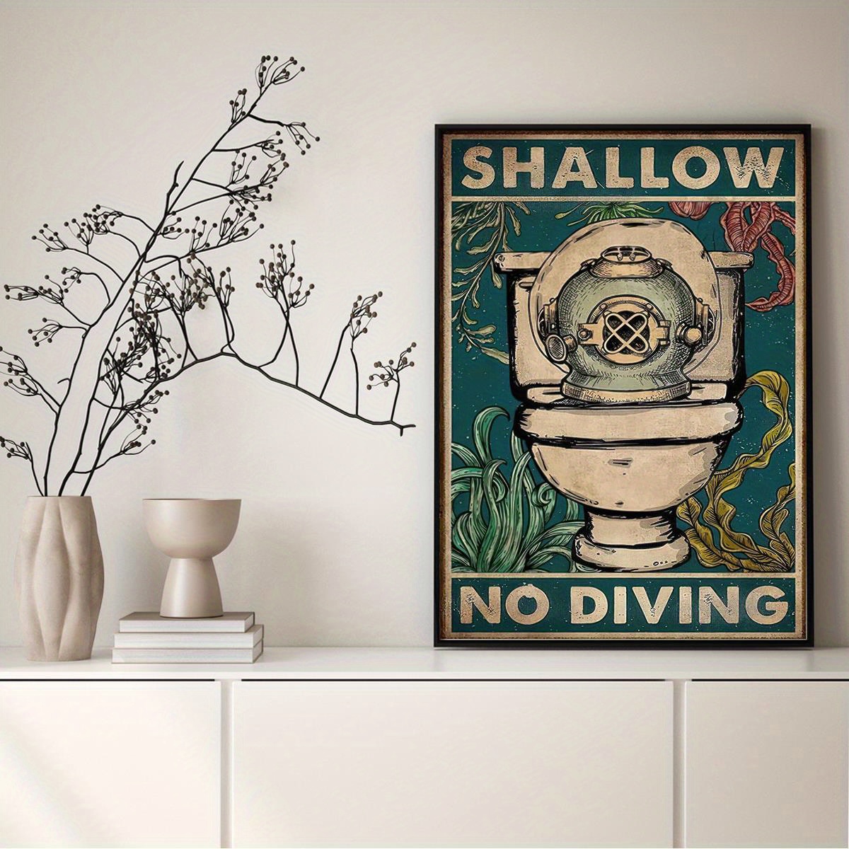 Retro Poster Canvas Painting Print Shallow No Diving - Temu