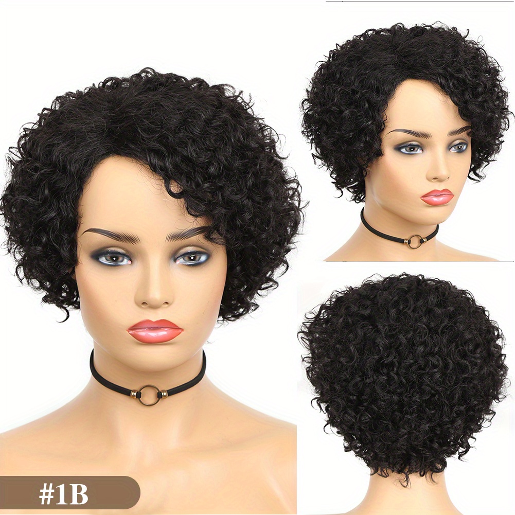 150% Density Human Hair Wig Short Curly Wigs Pixie Cut Human - Temu