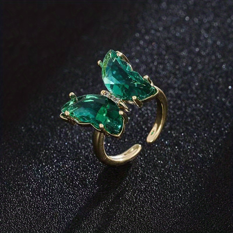 Gradient Colorful Zircon Butterfly Ring Adjustable