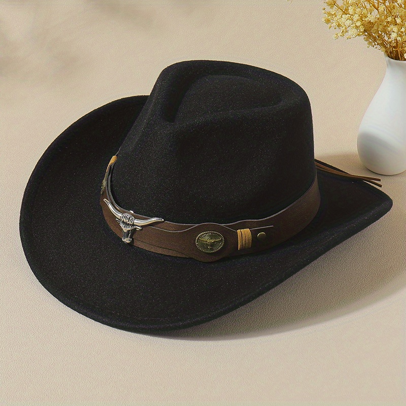 Bull Head Belt Cowboy Hat Solid Color Western Jazz Fedora - Temu