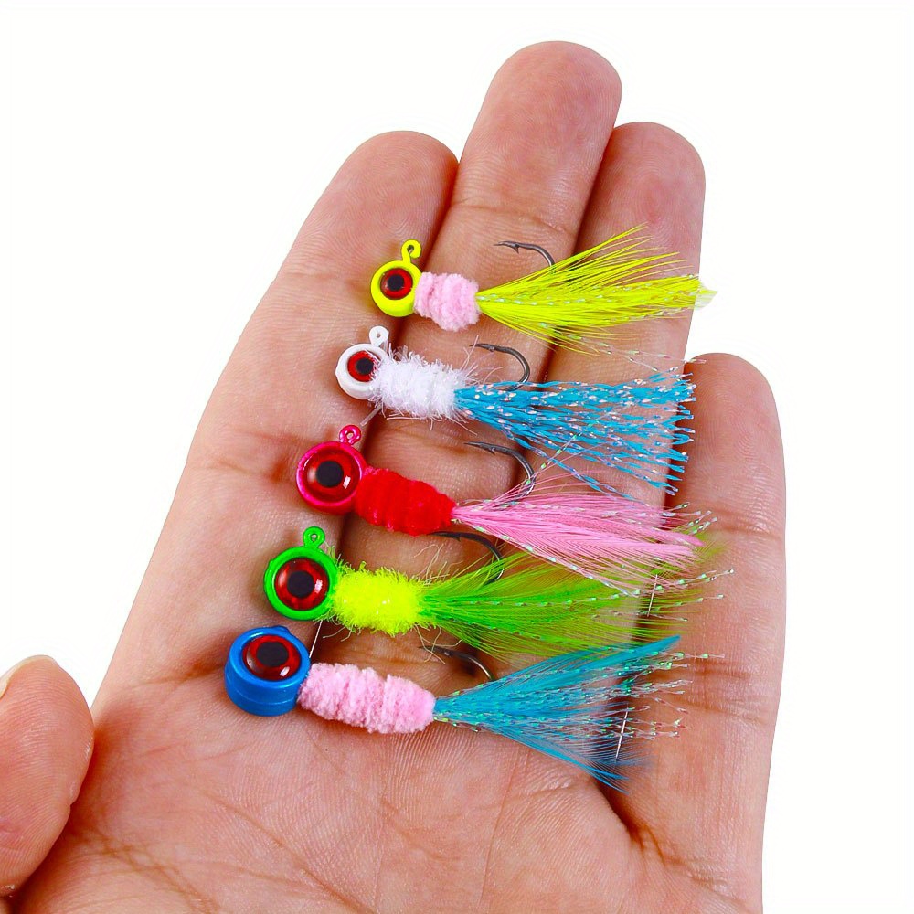 15pcs Feather Metal Jig Head Hook Fishing Kit - Perfect For Crappie,  Walleye, Panfish, Bluegill & More (0.8g-3.6g)